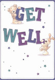 The cheerful energy of this get well card illustration captures the essence of Barbican's welcoming community, where kindness and optimism flourish. Two adorable characters-a plush teddy bear and a floppy-eared puppy-seem to pop off the card, their soft fur almost tangible, bringing a smile much like the first fresh flowers of the season at Barbican Florist. Each companion joyfully balances the oversized, vibrant 'Get Well' lettering, shaded in lively hues of indigo and teal against a creamy white background reminiscent of morning light filtering through local mews. Scattered stars, playfully flickering in purples and blues, add a sense of whimsical hope. The expressive faces of both the bear and the pup radiate gentle reassurance and affection, as if offering a comforting hug. Designed with careful artistry, this card offers not just a message-but a sensory salve, evoking the lightness and warmth of a hand-delivered bouquet to a loved one recovering in EC2.